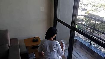 Crossdressing transsexual shows off her big ass in see-through panties