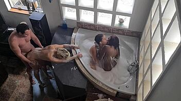 Interracial orgy with small boobs and chubby girl