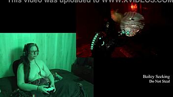 Naked gaming session of Dead Space 2 with natural tits and long hair