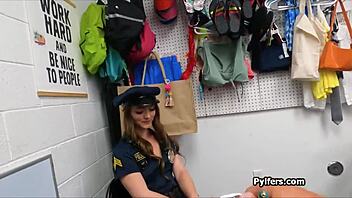 A girl in a police uniform was fucked on the desktop